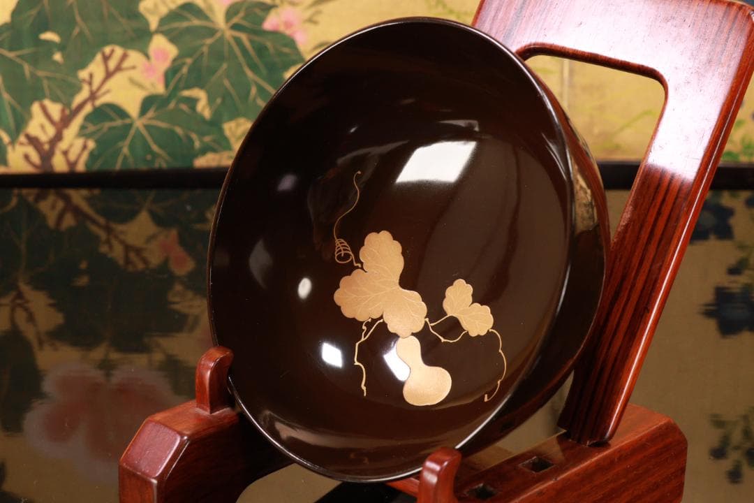 時代漆器　輪島塗　瓢箪図蒔絵　吸物椀　四客　木製　細密 BJ125