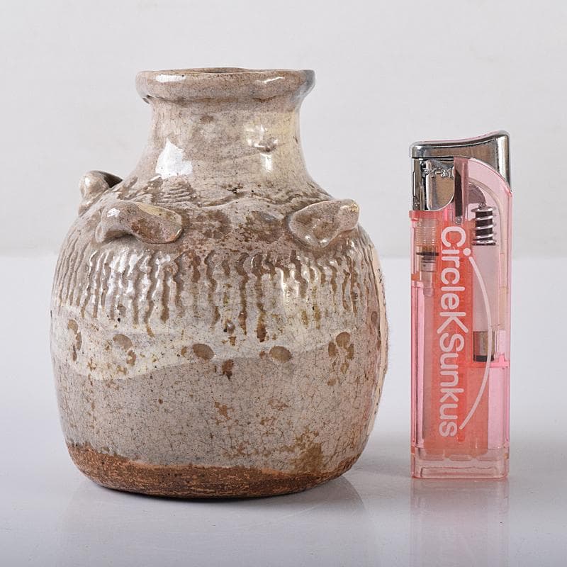 尾張笹島焼　暦手三島四耳壷　徳利　時代箱付　V　R8178