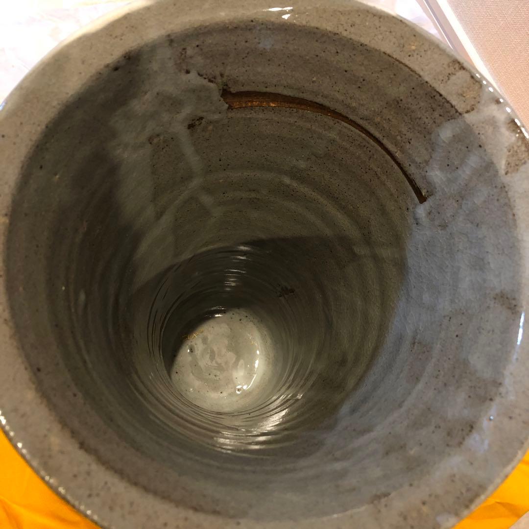 鹿野武司作 陶器 花瓶 フラスコ型 ぶどう柄 フラスコ 花瓶