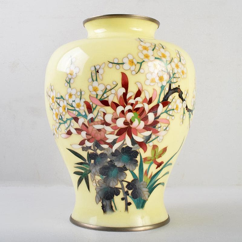 七宝焼　四君子文　花瓶　時代箱付　D　R9122B