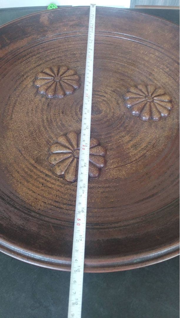 古備前 六古窯 登り窯 江戸時代 天皇家 十二菊紋 胡麻 陶印 大皿 古