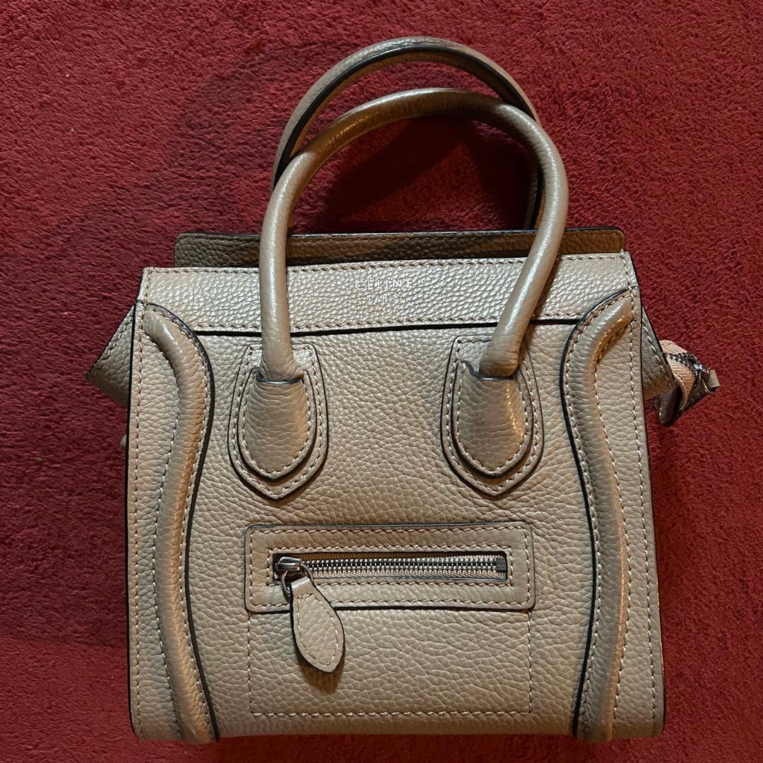グレー レザー ハンドバッグ ショルダー付 ラゲージナノ ショッパー ベージュ