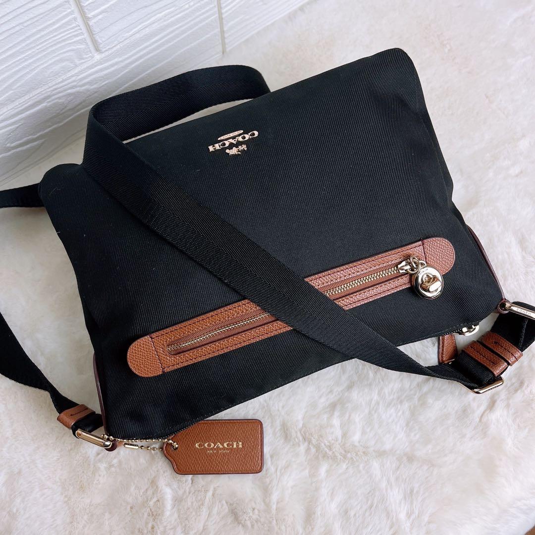 極美品☆COACHコーチ ショルダーバッグ ナイロン キャンバス ブラック