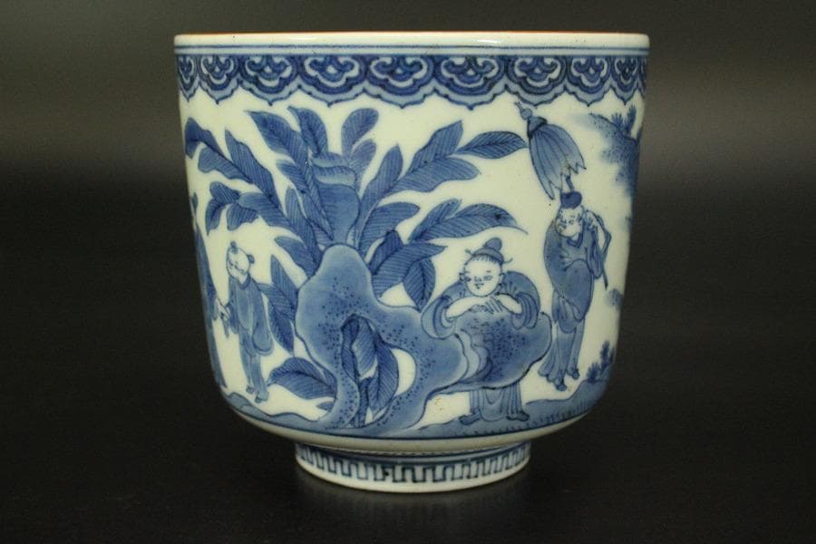 中国美術 碗 人物風景文様 染付(メ1708)