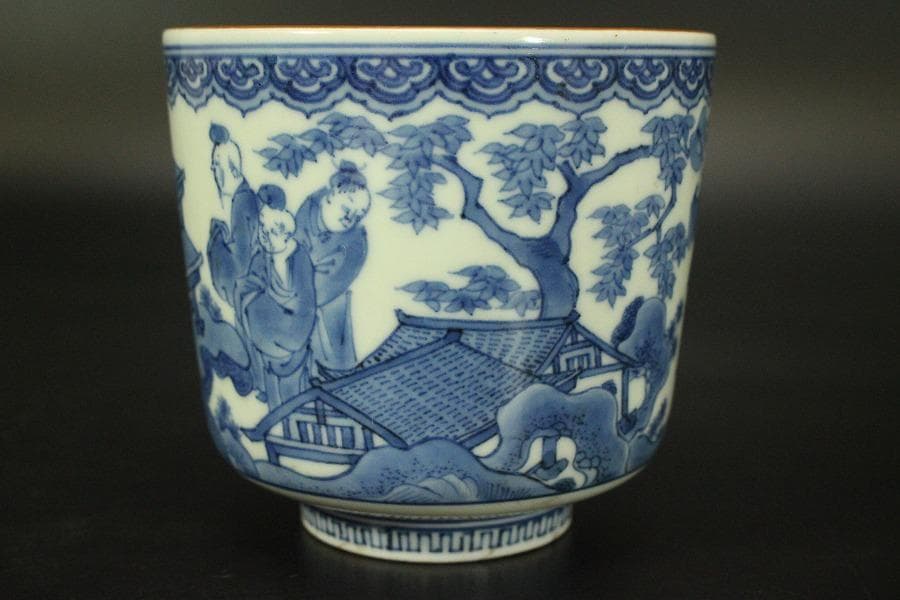 中国美術 碗 人物風景文様 染付(メ1708)