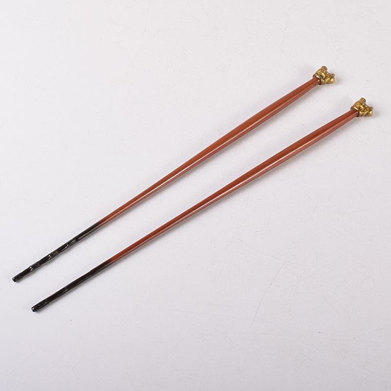 岩田屋特製　鉄山造　狛犬摘銅火箸　共箱　C　7467