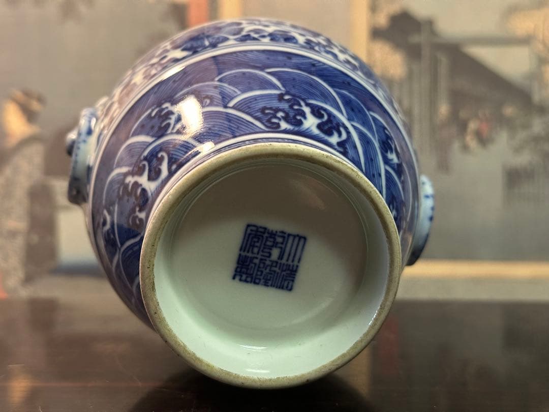 染付雙耳小壺 大清乾隆年製 清花瓶 箱付 中國