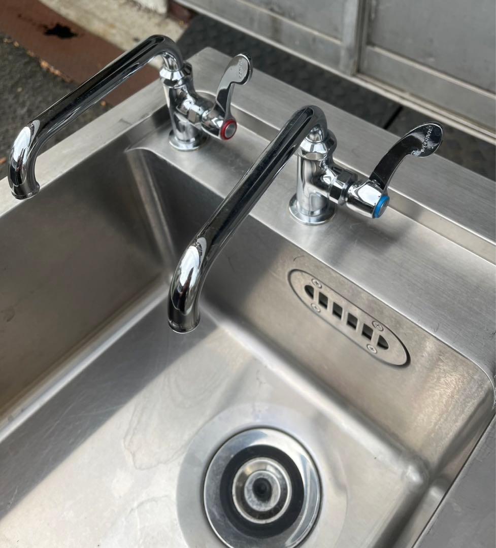 特注品 業務用 1槽シンク 2口蛇口付き 幅450×奥700