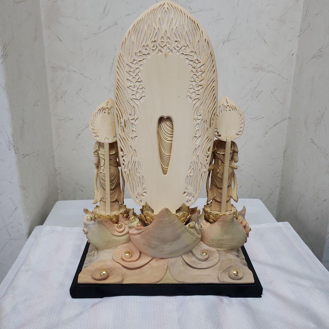 Bフライデー 仏像☆伽耶材 阿弥陀如来三尊像6寸立☆観音菩薩・勢至