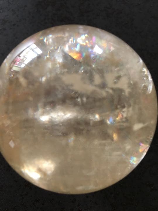 虹入り カルサイト丸玉55mm イエロー 美術品・アンティーク・コレクション