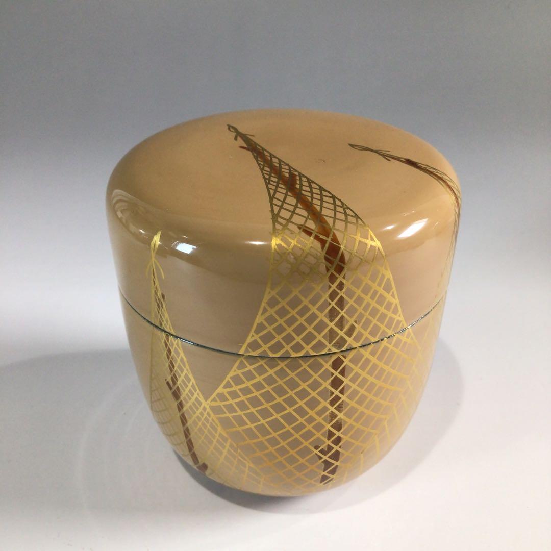 茶道具蒔絵師中村湖舟作松蒔絵棗共箱V8815