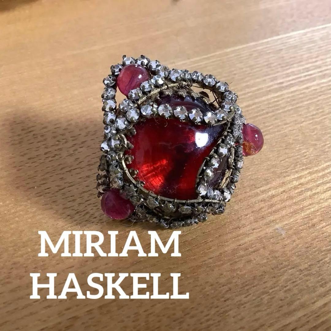 ミリアムハスケル　ブローチ　レッド　ワイン　ルビー　ラインストーン Miriam Haskell＊ミリアム・ハスケル ラインストーンとパールの