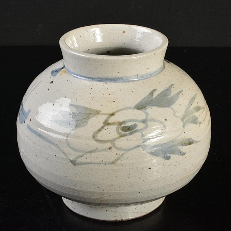 朝鮮美術李朝高麗白磁染付花文丸壷DR6758