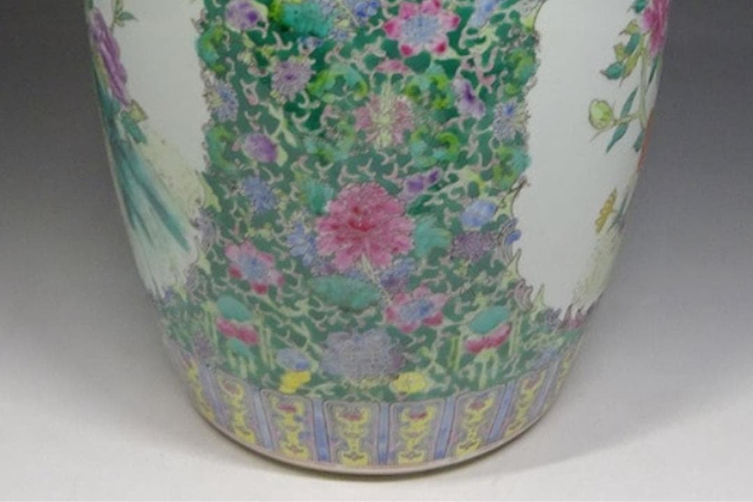 中国古玩 大清乾隆年製 粉彩 花鳥図 花瓶 高約35cm 時代物 c06101