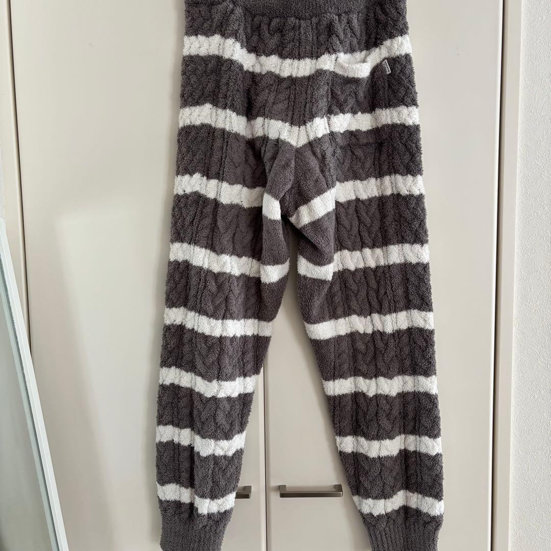 ジェラートピケ　ボーダーアラン　カーディガン　ロングパンツセット（GRY）