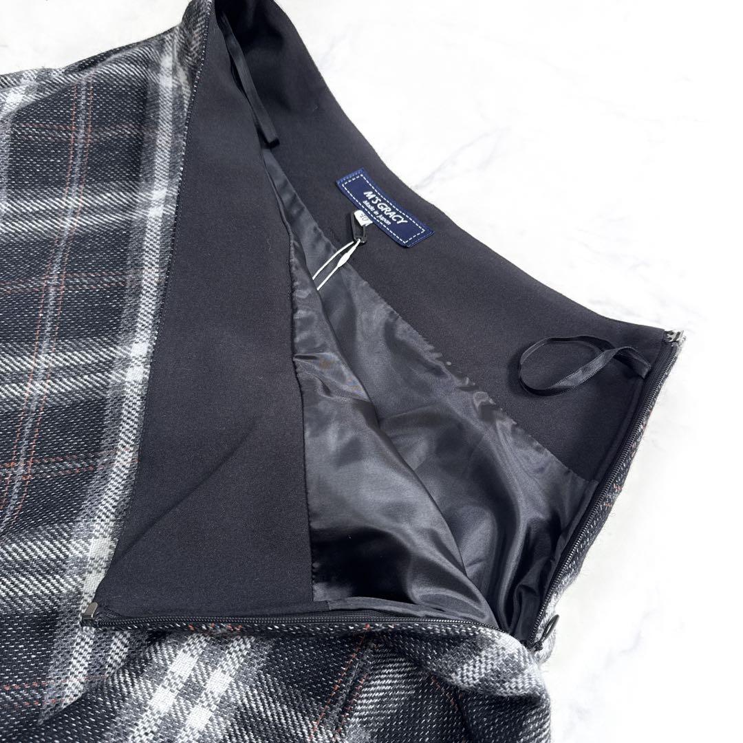 24AW エムズグレイシー カシュクール チェック スカート 40 ブラック系