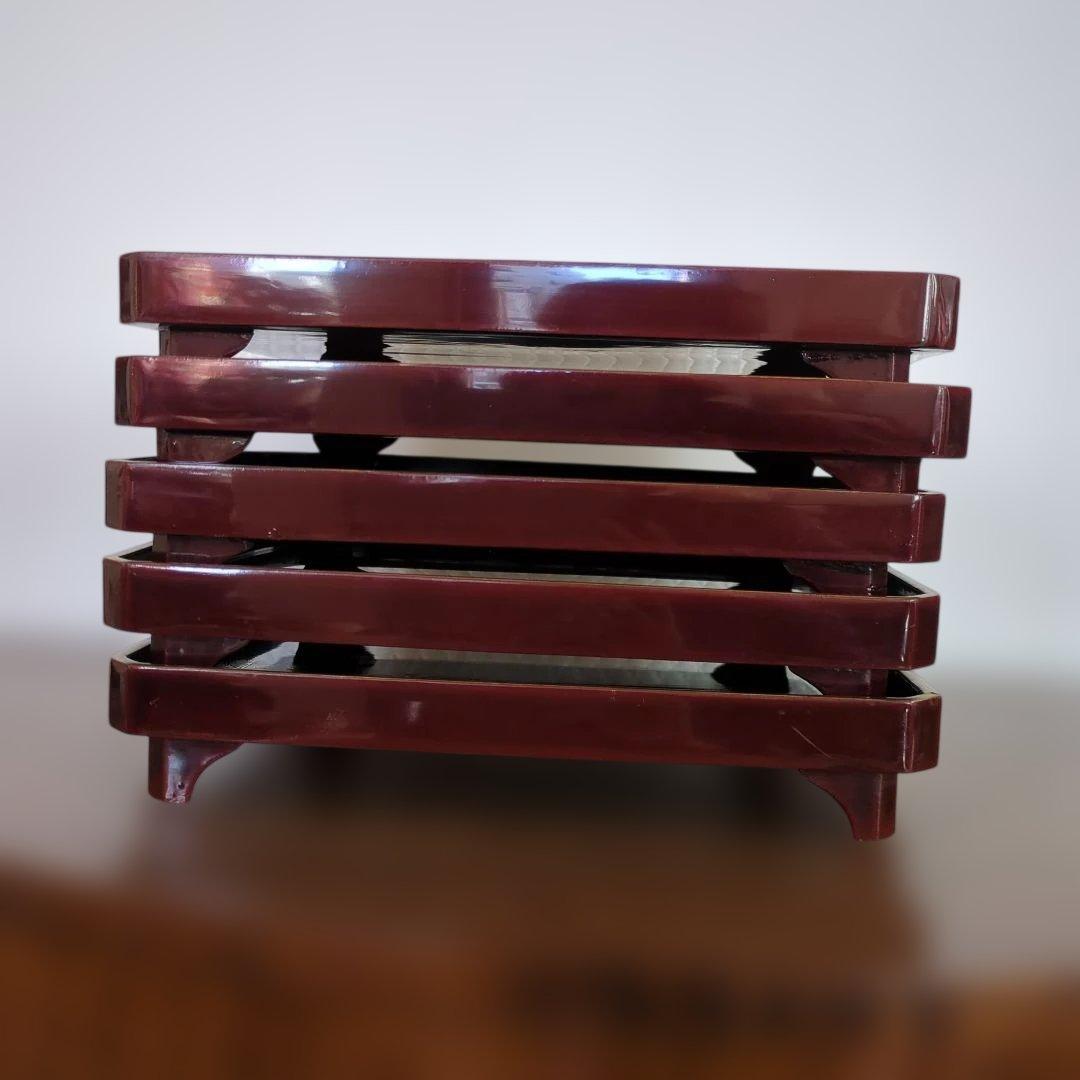 骨董　お膳　若松　蒔絵　角切　木製　漆器　脚付き　お盆　5枚