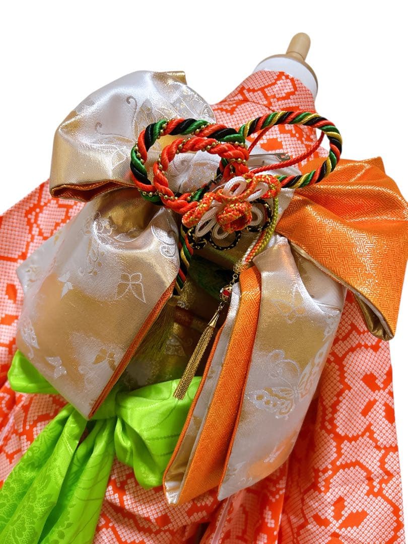 お買い得品♡七五三　7歳　女の子　フルセット　一式　鹿の子柄　朱色　オレンジ