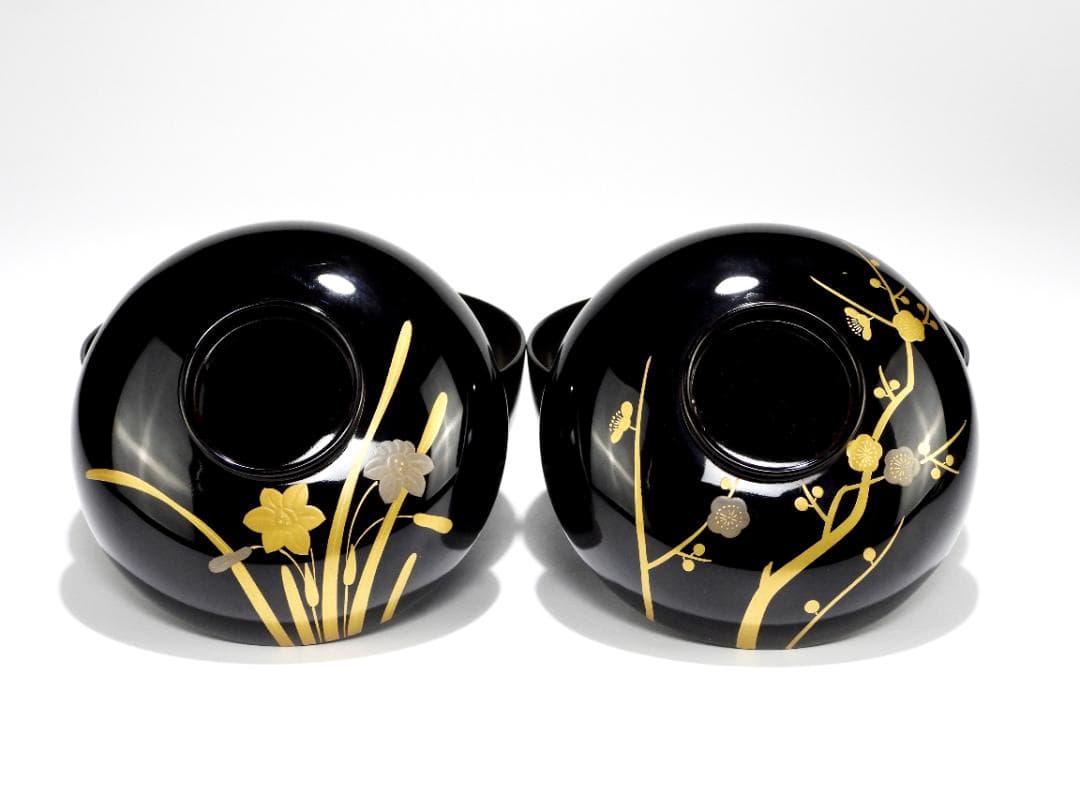 平安 象彦 作 金蒔絵 梅蘭竹菊松 紋 吸物椀 5客 共