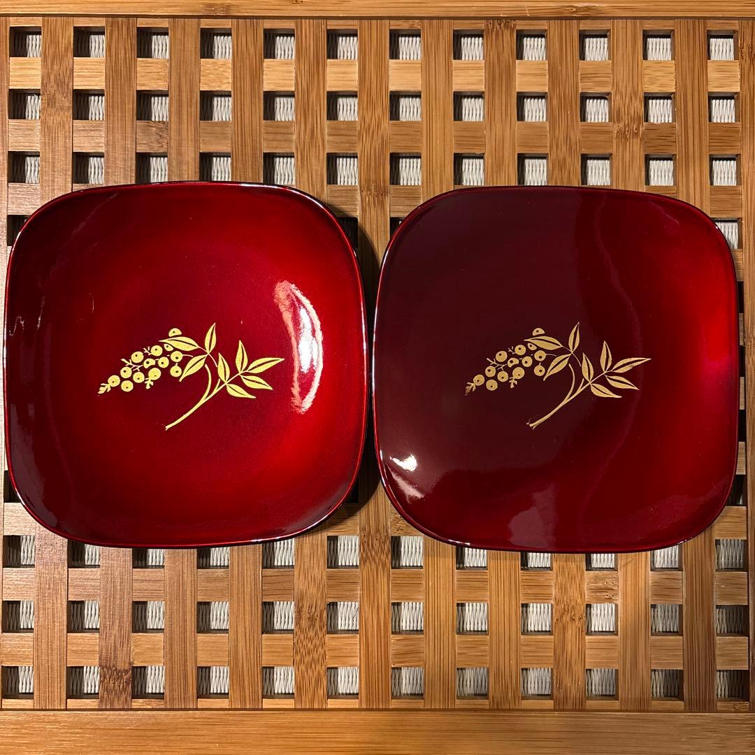 新品未使用/高級漆器 玉虫塗 南天柄銘々皿 5枚／仙台名産 伝統工芸