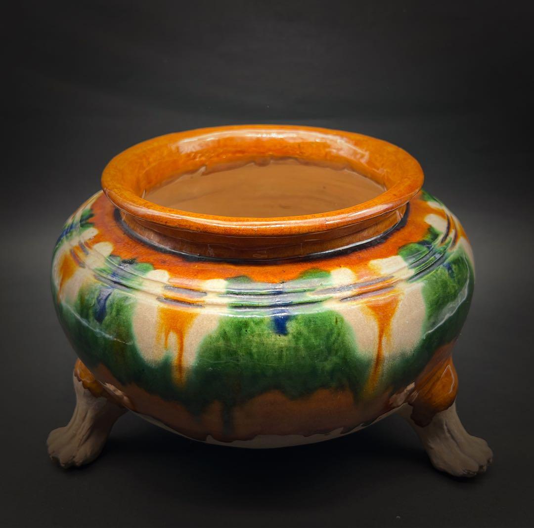 唐三彩 素三彩獸足陶香爐 香道具 置物 - 工芸品オンライン ストア
