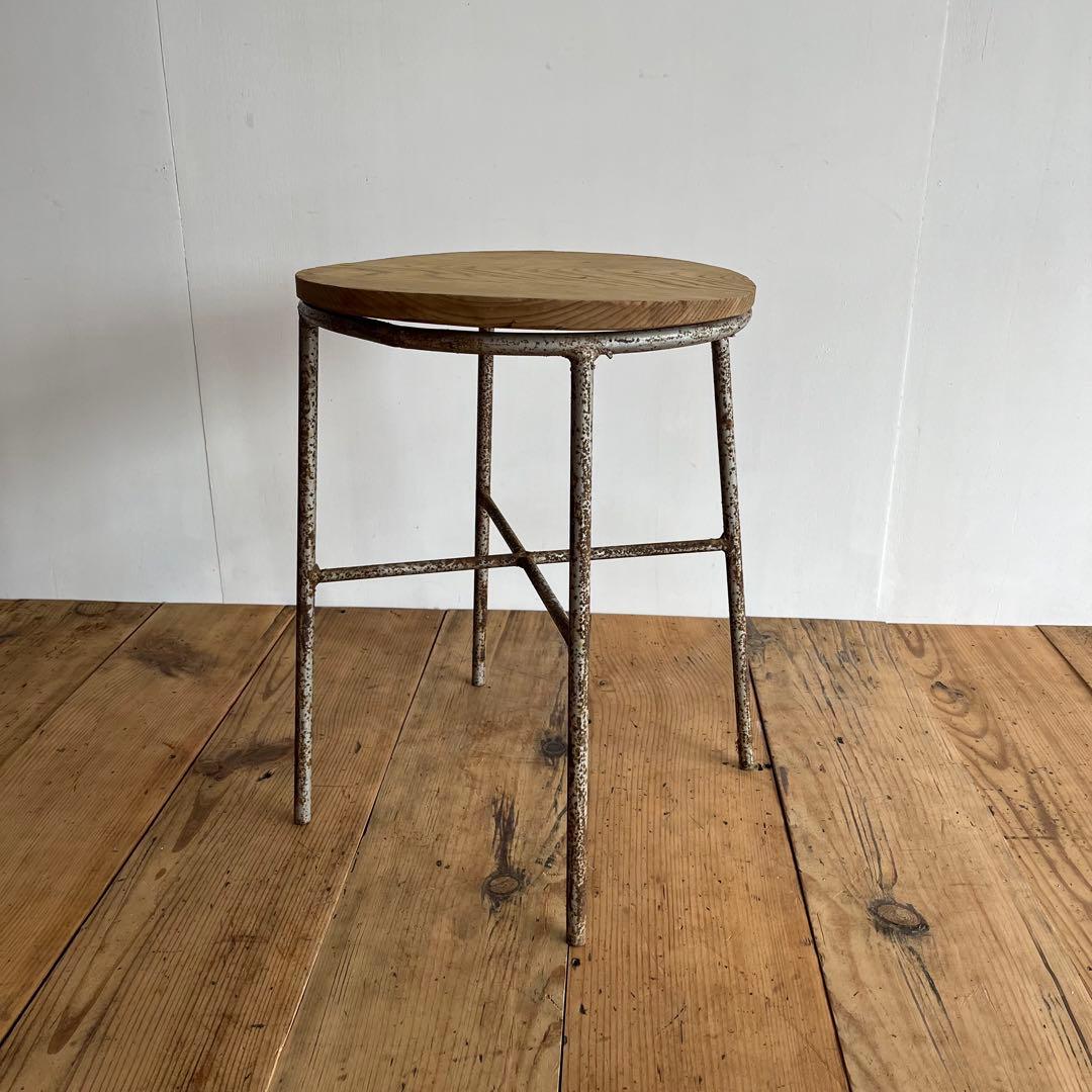 アンティーク 鉄脚 アイアン スツール 一枚板 植物台 z778