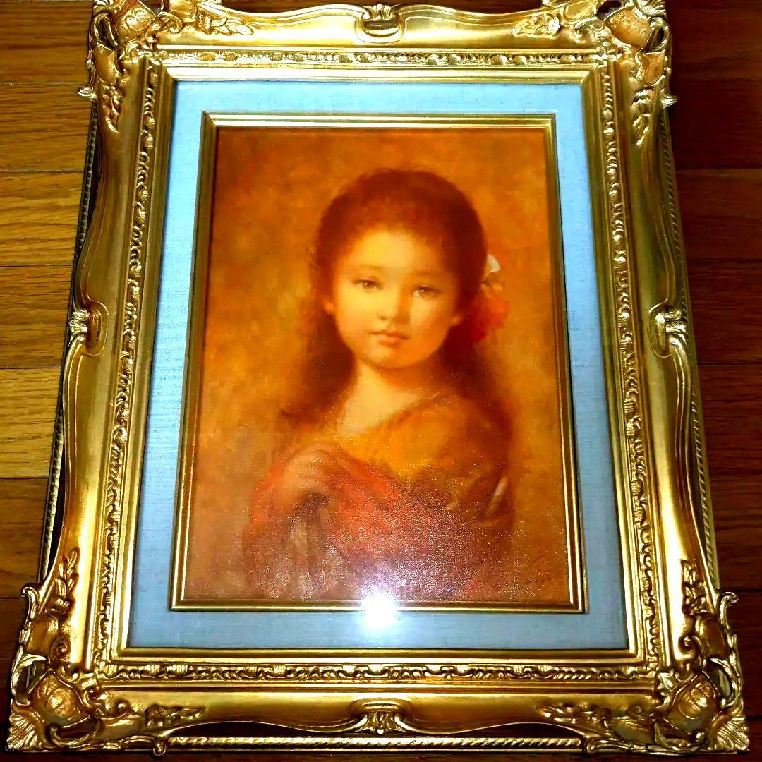 【最終価格】 洋画家　進　徹先生　４号油絵　　ストールの少女