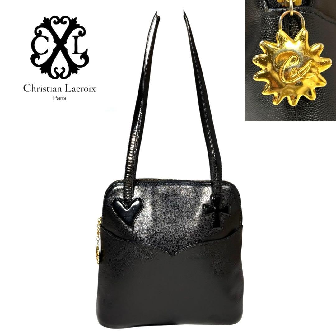 美品　希少　クリスチャンラクロワ　❤︎ハート&➕クロス　シボ革　ショルダーバッグ