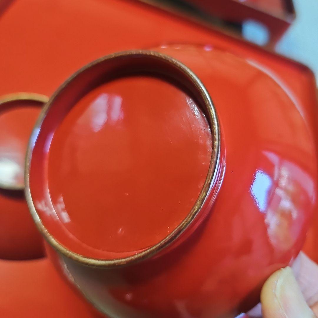 昭和レトロ/1950年代前半物】赤漆塗り お膳セット 金縁 会席膳 茶