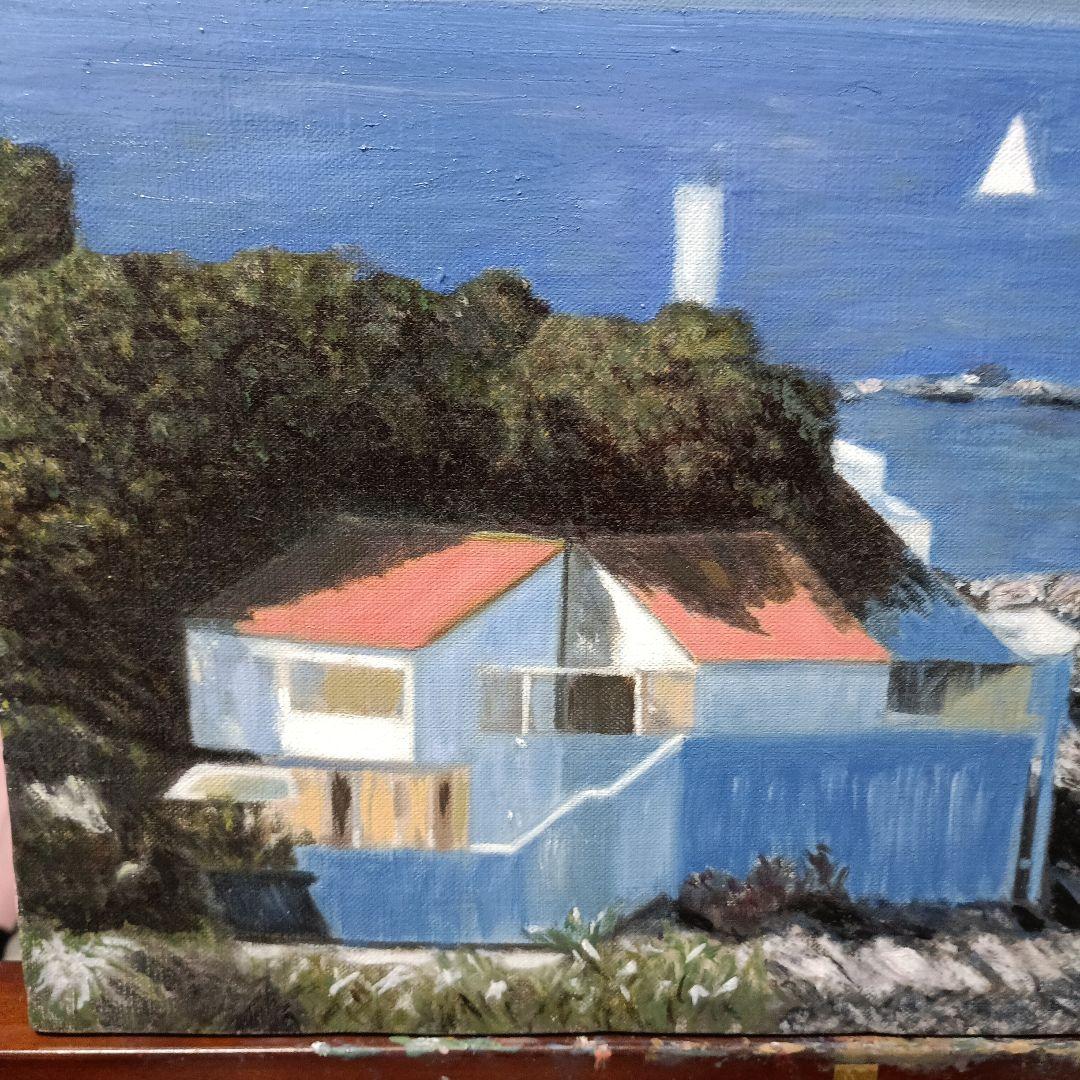 油彩画：諸磯湾にて 、冬 F8号キャンバス