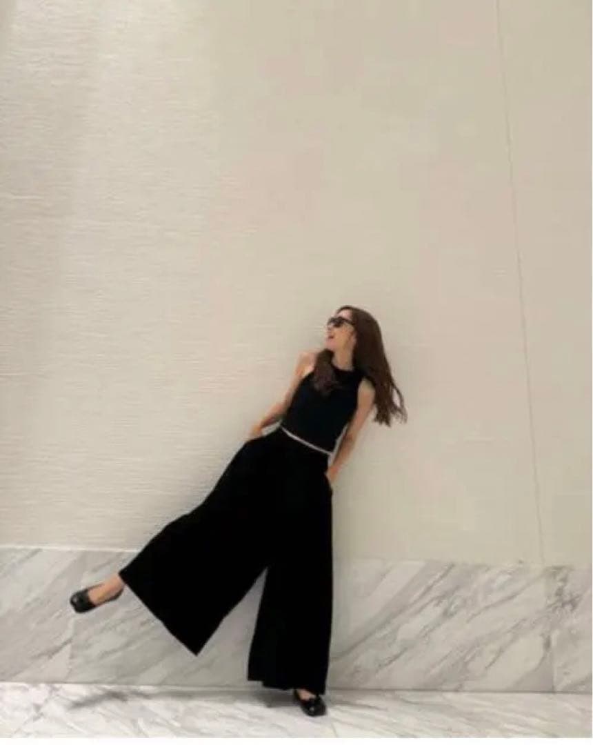 anne 【dressy pants】ドレッシーパンツ MELDREY Black Wide Leg Trouser in Crepe