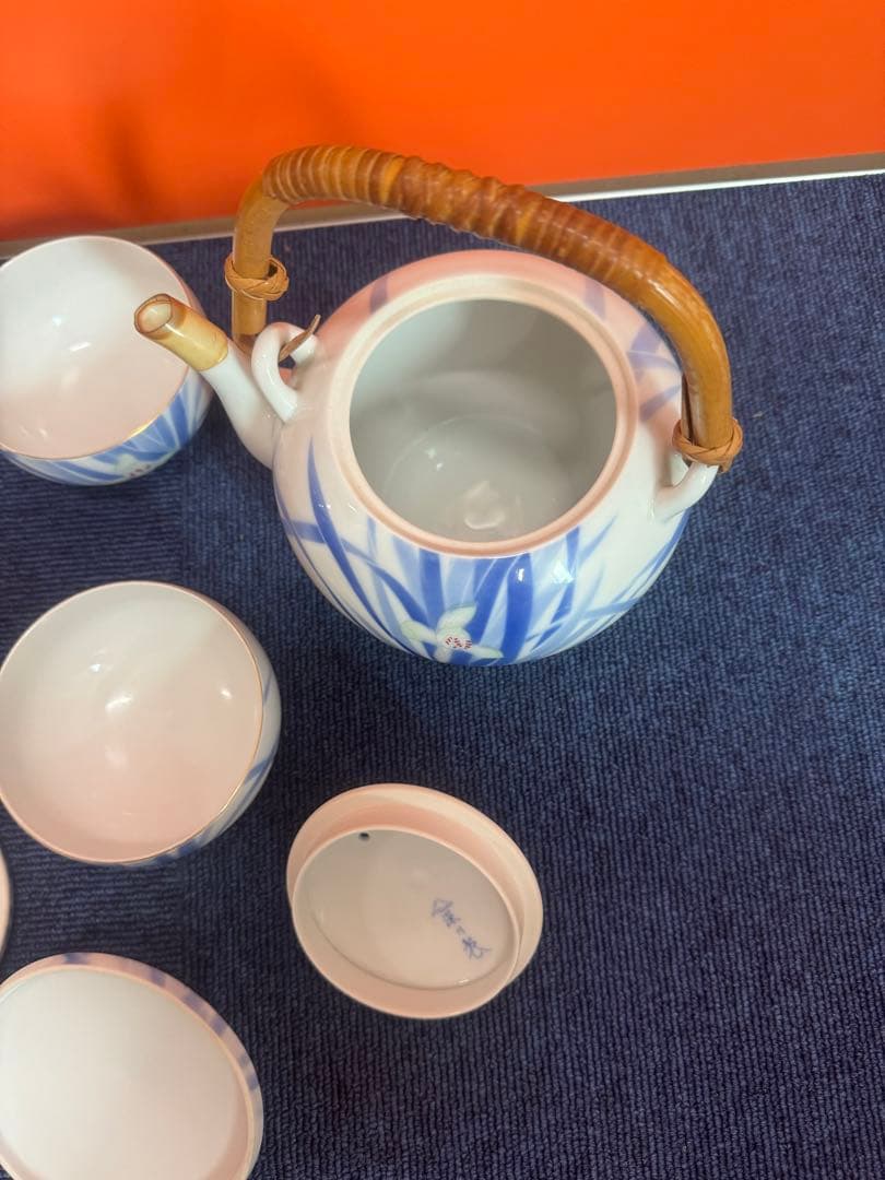 1702 深川製磁 菖蒲 茶器セット 急須1客 湯呑蓋付3客