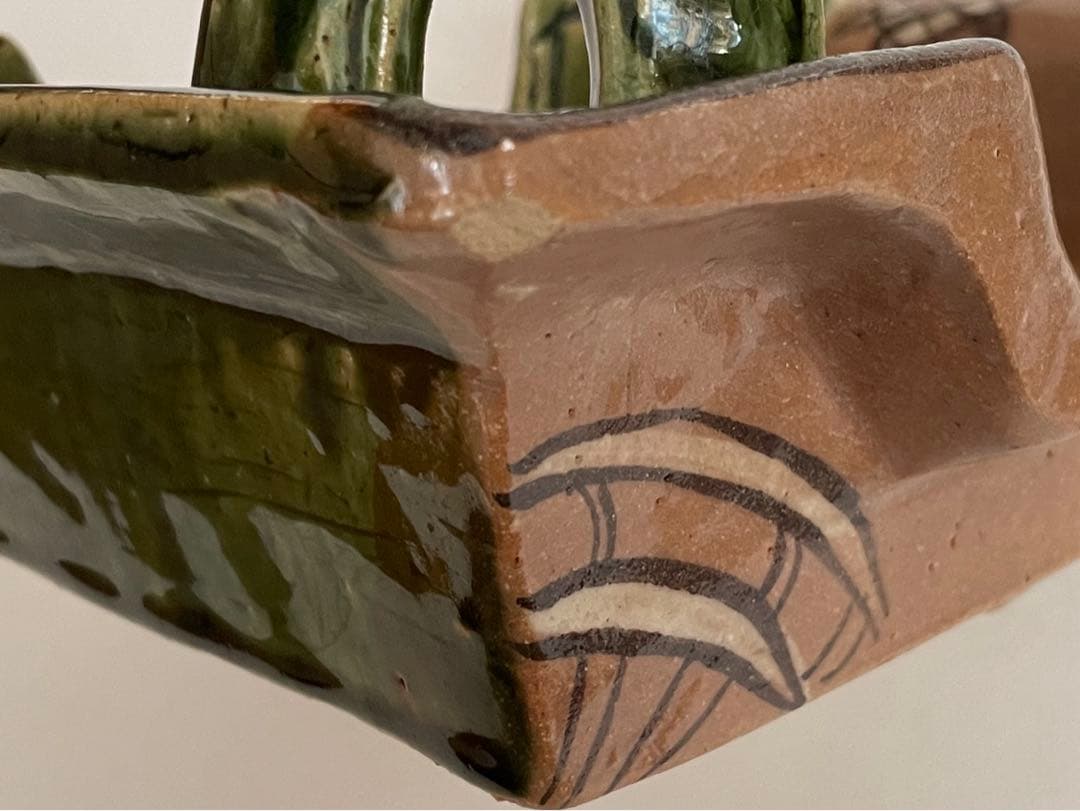 陶芸家 加藤十右衛門 赤織部 手鉢 手付菓子鉢 鳴海織部 菓子