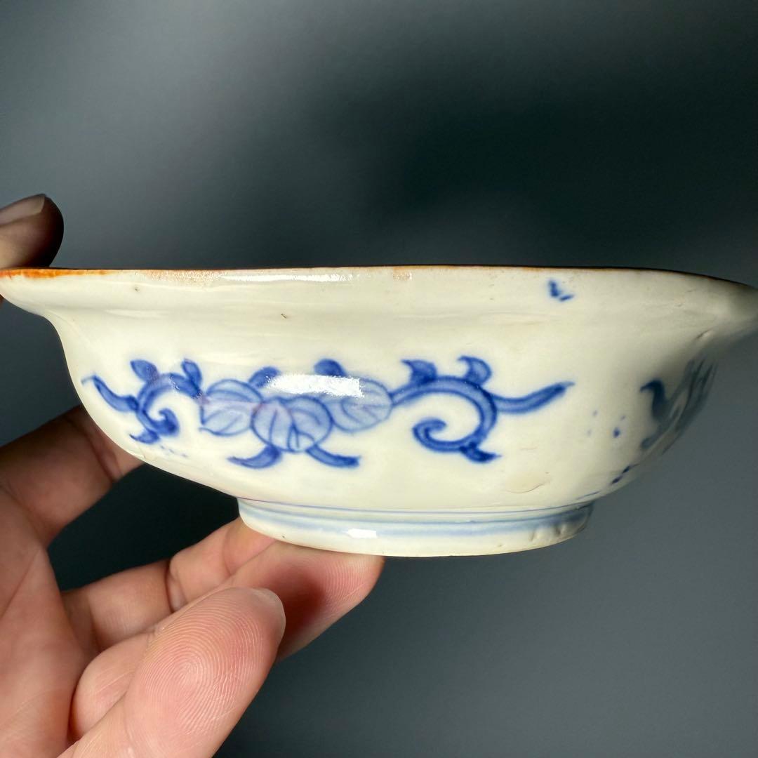 明治時代　色絵扇子文様菱形皿　10客　蝶　植物　古伊万里　アンティーク　食器