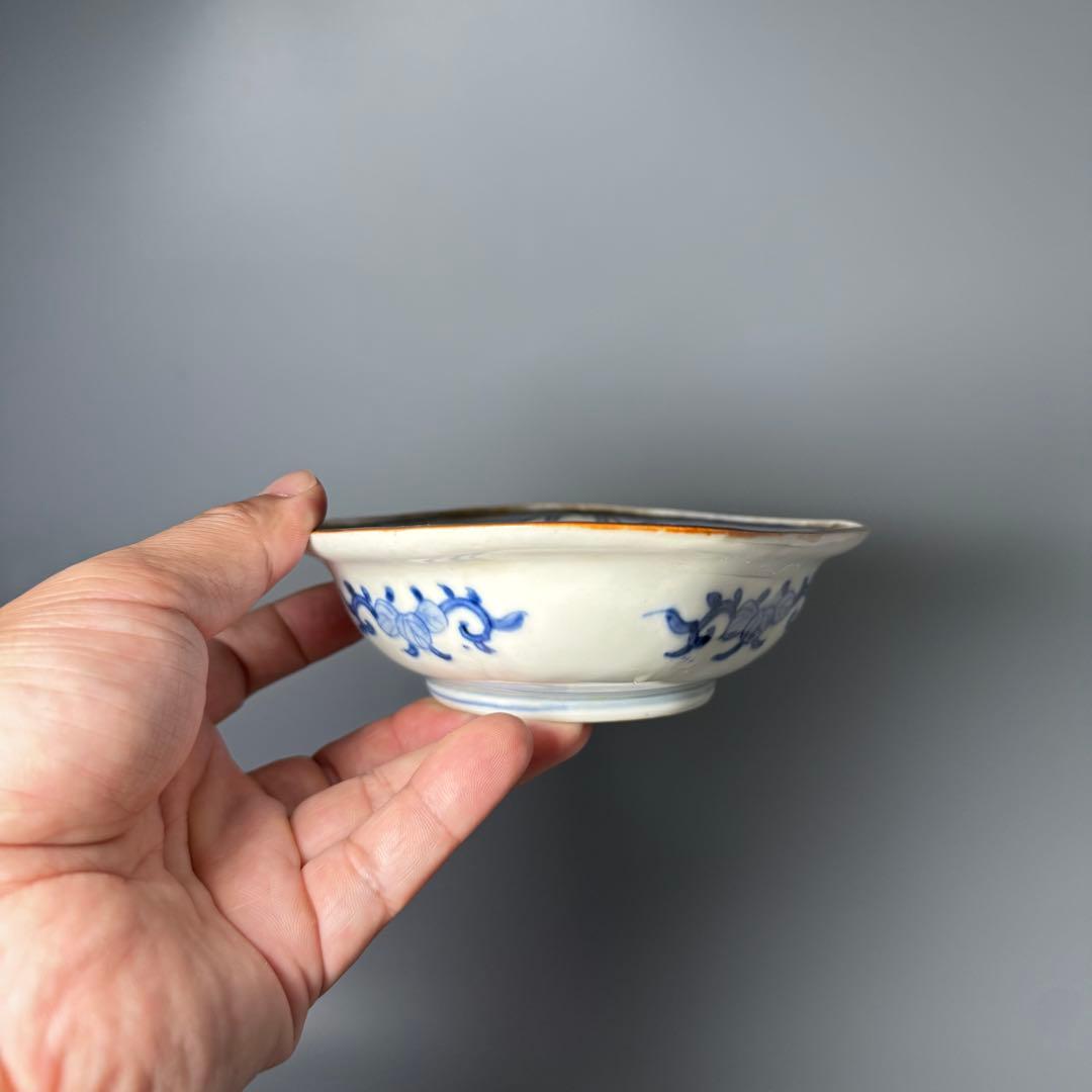 明治時代　色絵扇子文様菱形皿　10客　蝶　植物　古伊万里　アンティーク　食器