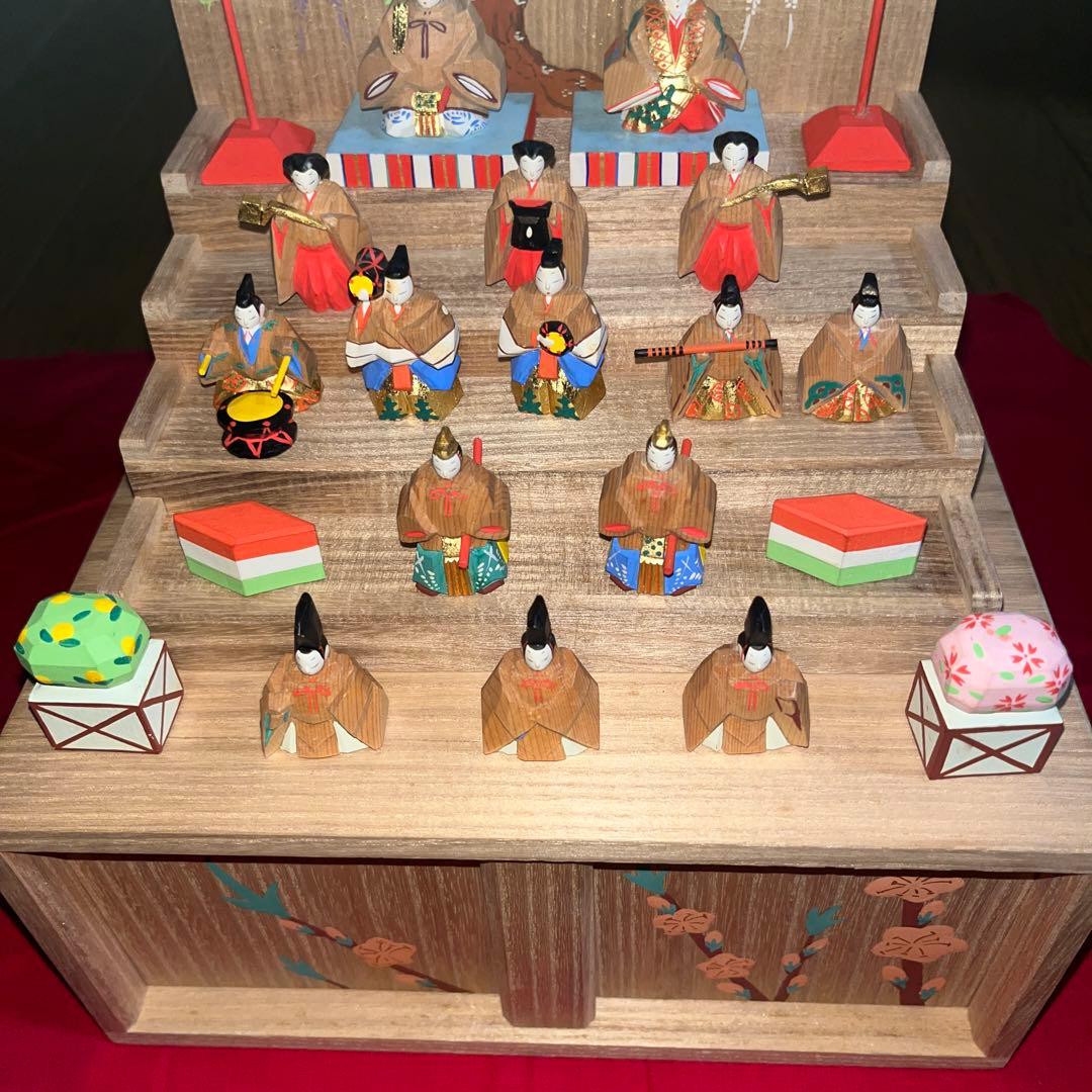 三代 小林宏寿作 奈良一刀彫 段雛 雛人形 五段ひな人形 十五人揃