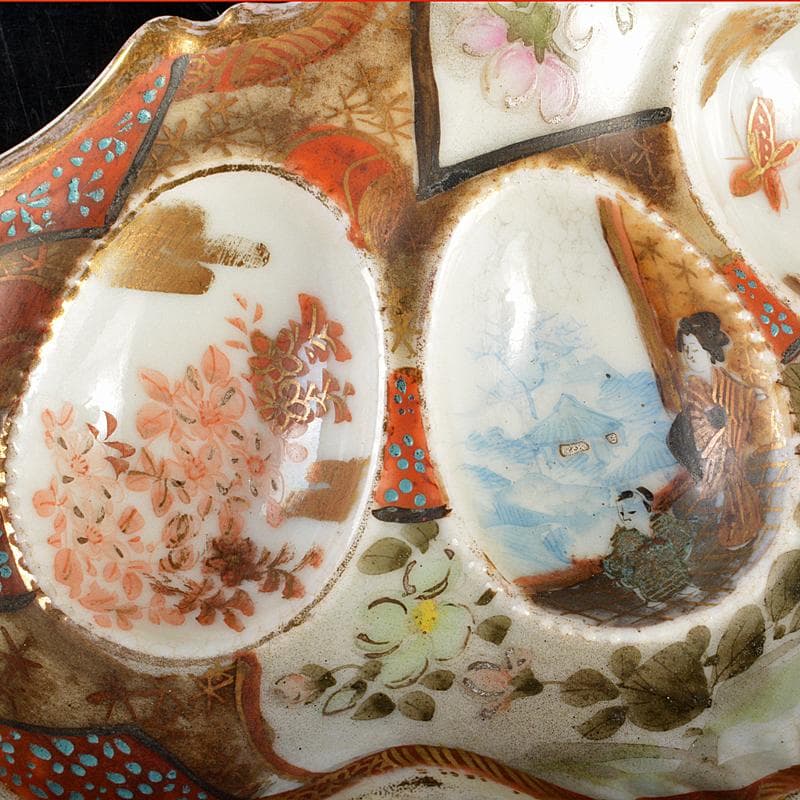 九谷焼　古九谷焼　富士山造　色絵金彩　人物花文　飾皿　D　R5985