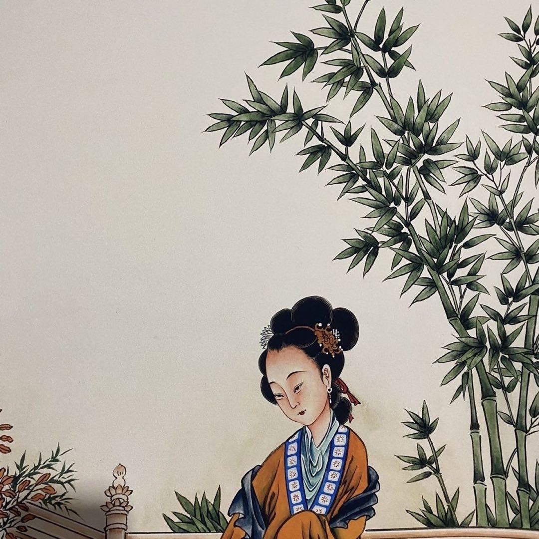 四尺 中堂 人物画 仕女図 徐操風 宣紙 表装済み 防伪証明書付