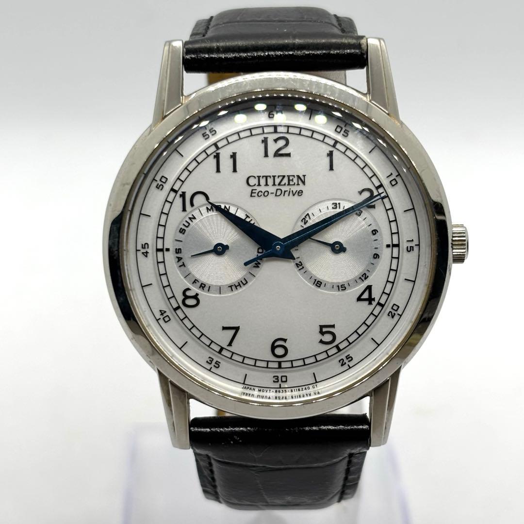 【稼動/美品】シチズン メンズ エコ・ドライブ ウォッチ 腕時計 レザー