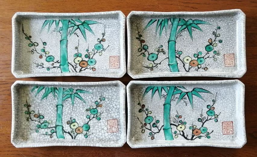 色絵角皿+猪口 5客