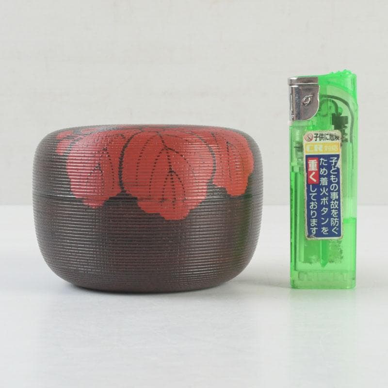 茶道具 京漆匠 平安象彦造 渦塗糸目 花蒔絵 平棗 共箱