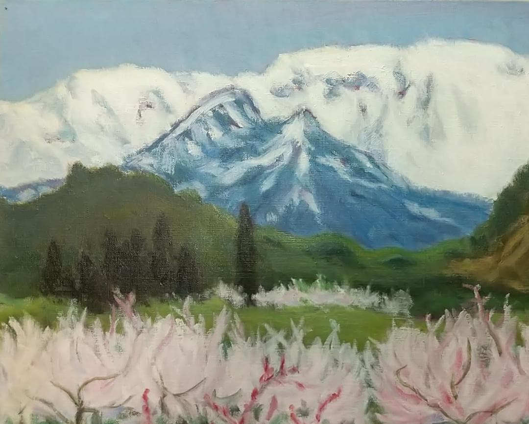 油絵 F15「早春」1984 油彩画 絵画