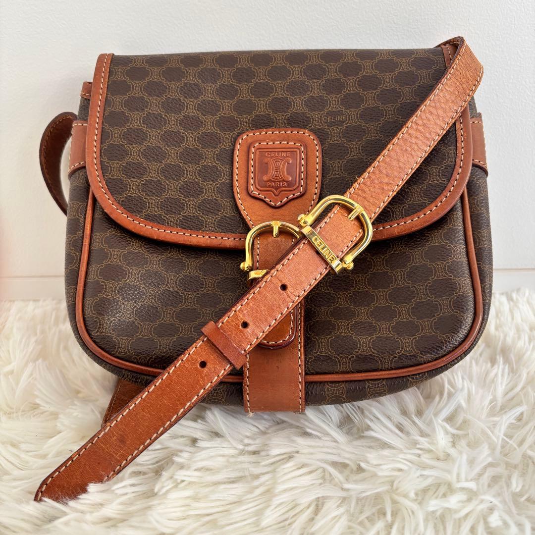 鑑定済美品セリーヌCELINEマカダム柄ショルダーバッグ ヴィンテージ