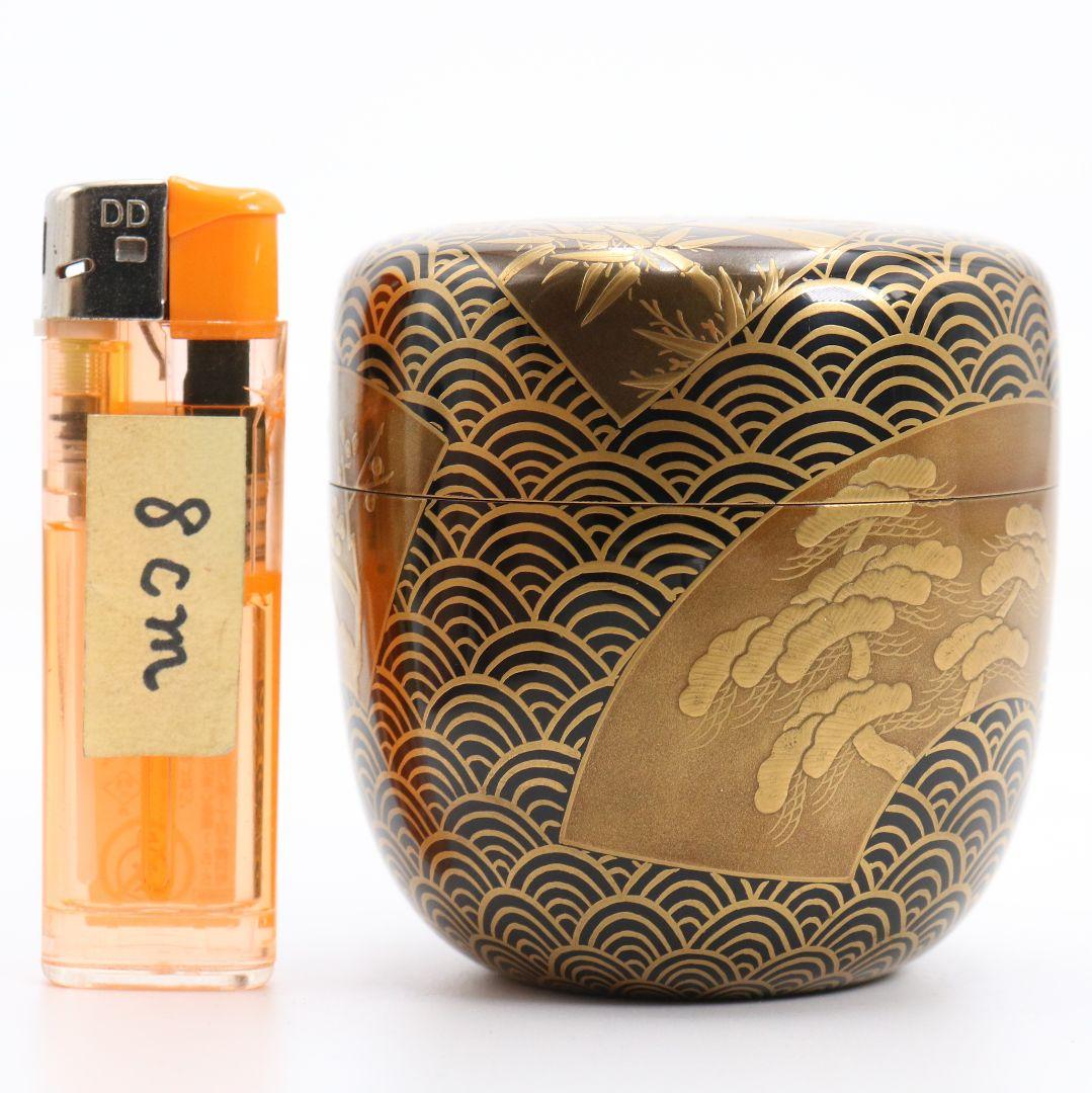 青海波に五君子蒔絵 中棗 松竹梅 金梨子地 茶道具 M881