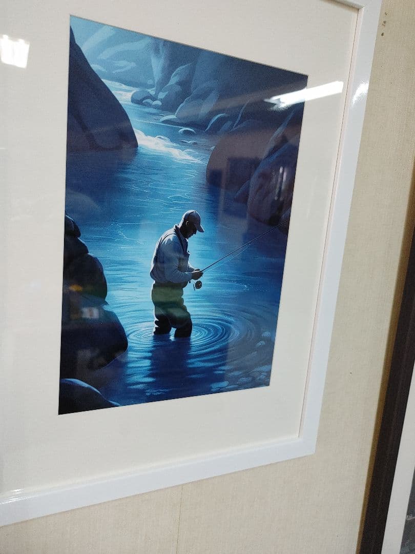 ウオールアート　A4額付　「釣り人」 ウオールアート A4額付 「釣り人」 グラフィックアート 壁掛け