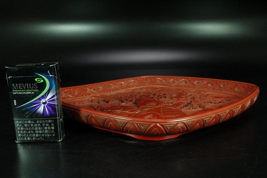 仿古 堆朱 刻 梅下女人紋 菱盆(K-LC479) - winetouritalia.com