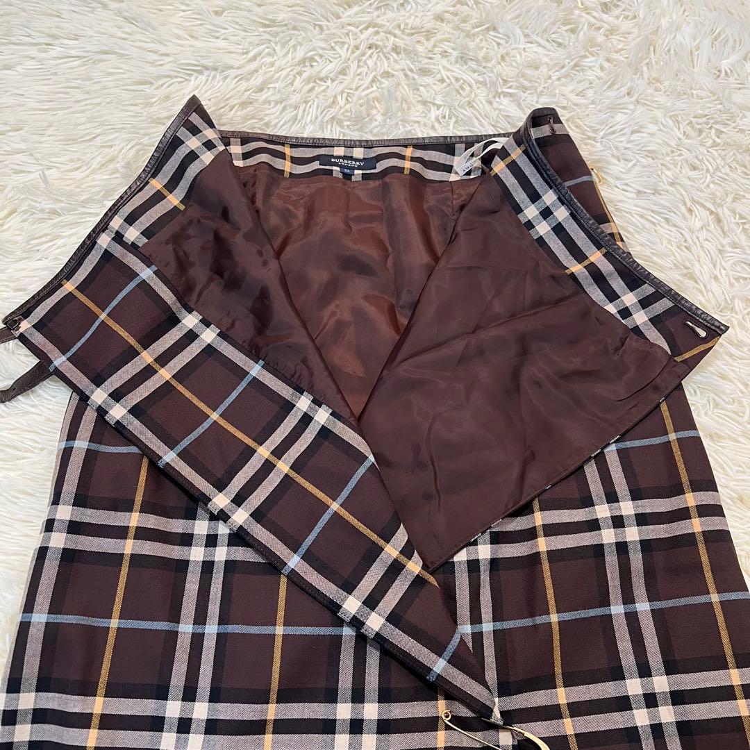 【極美品】バーバリーロンドン 38 ノヴァチェック 巻きスカート クリップ