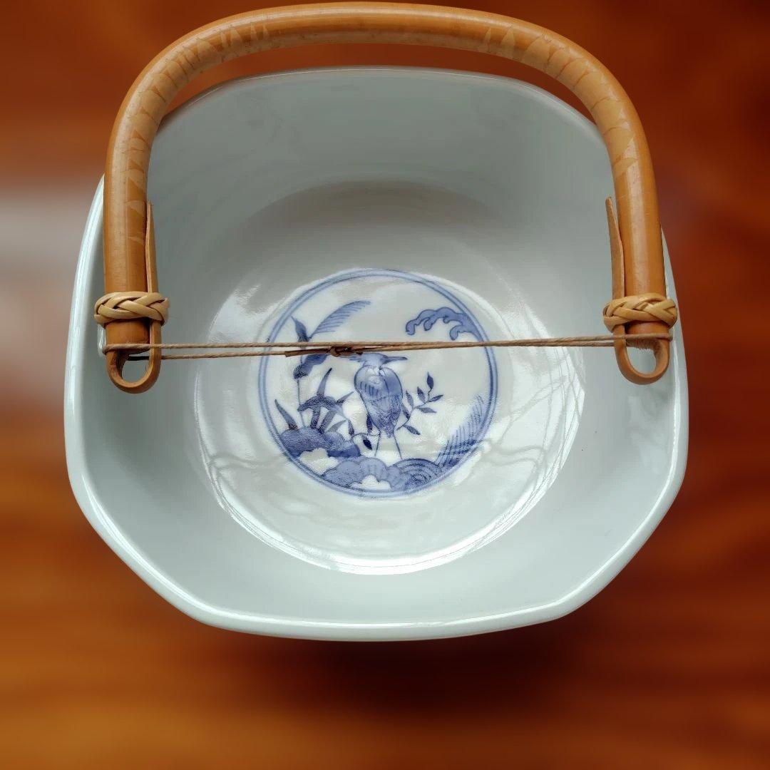 青い鳥陶器 宮内庁御用達『十四代 辻常陸』 辻製 染付花鳥 手付き 陶器