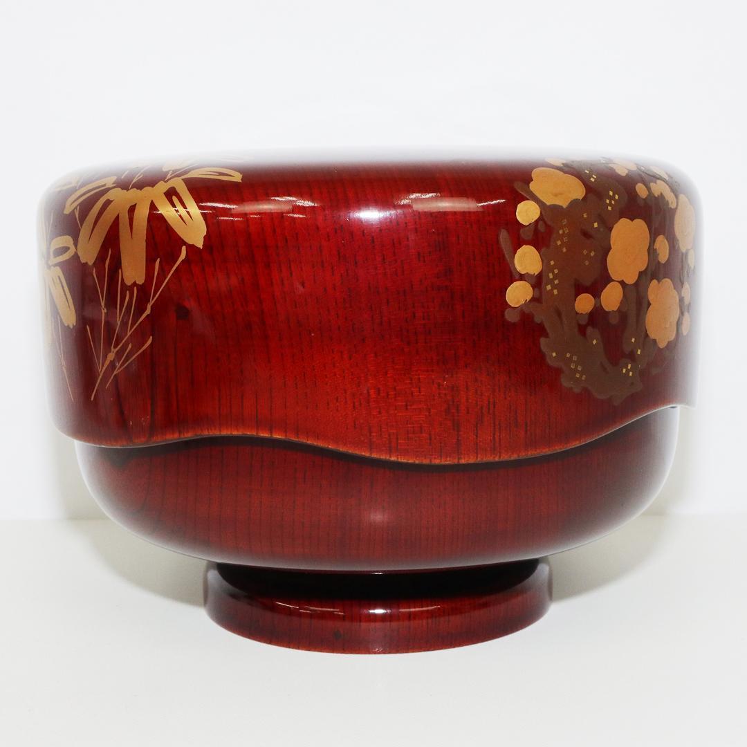 石原抱真 四君子蒔絵 春慶光琳形 菓子器 共箱