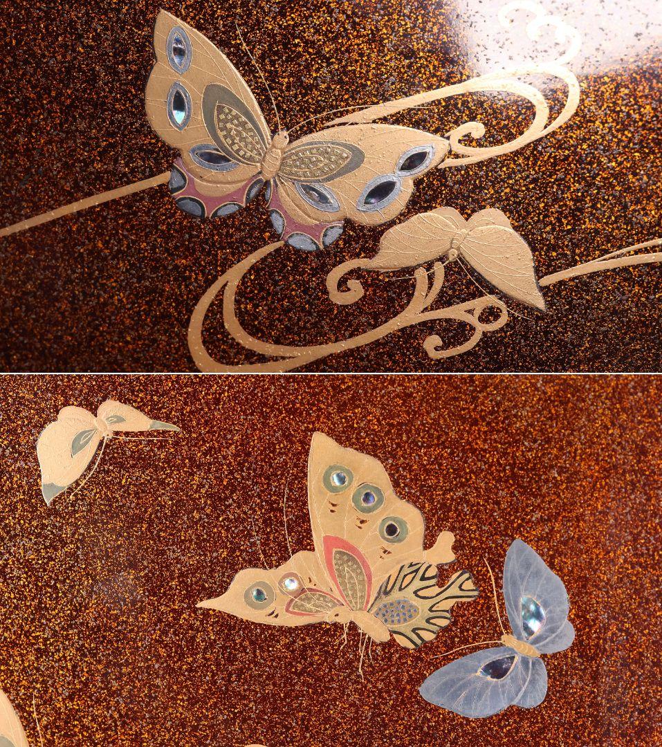 MA693】加賀蒔絵 饅羹重 御所車 葵唐草 蝶 金蒔絵 螺鈿 木製 饅頭箱